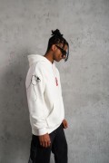 Erkek Kapüşonlu Kanguru Cepli Sweatshirt 3 İplik Pamuklu Baskılı Hoodie -  Beyaz