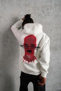 Erkek Kapüşonlu Kanguru Cepli Sweatshirt 3 İplik Pamuklu Baskılı Hoodie -  Beyaz