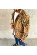 Erkek Düğmeli Gömlek Polar Sweatshirt Yumuşak Dokulu Oversize Kalıp -Sarı