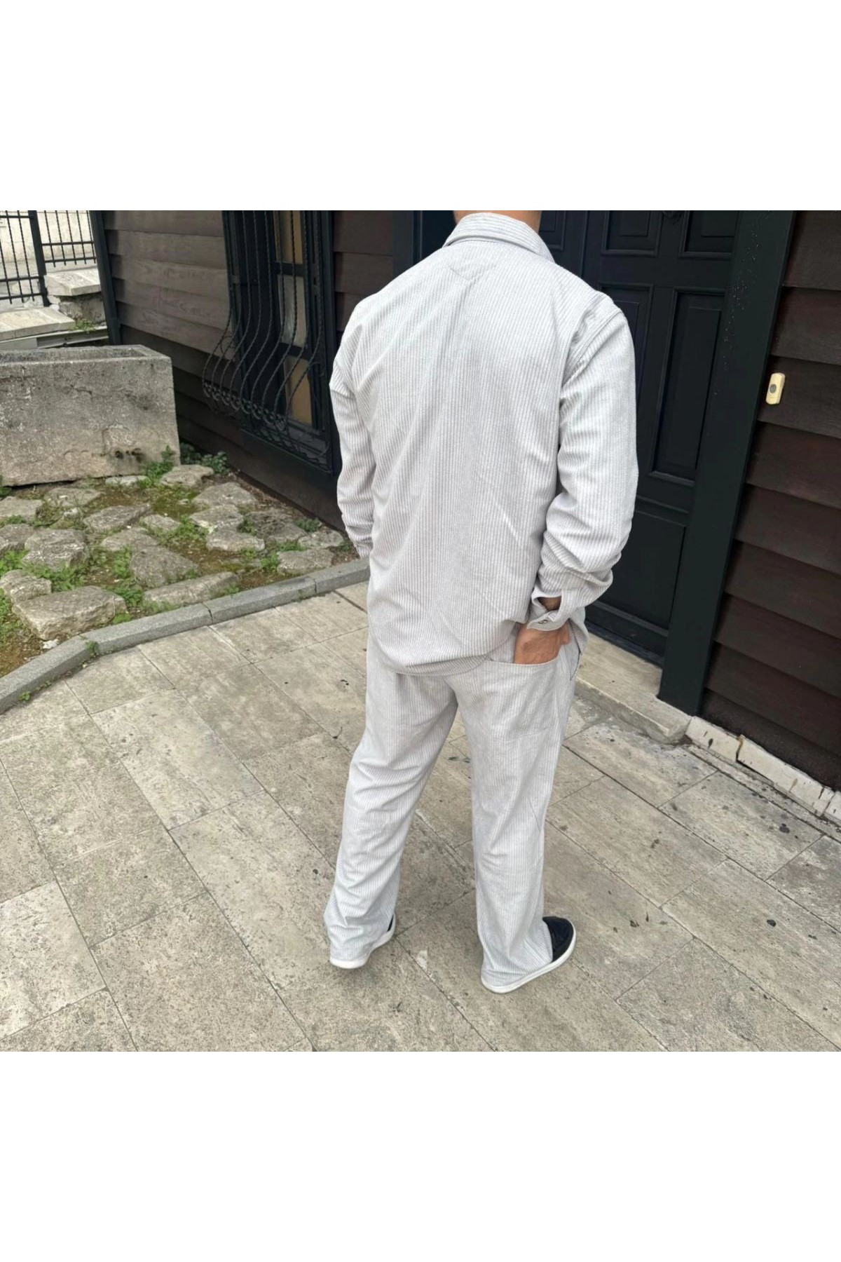 Erkek Fitilli Kadife Cepli Buggy Pantolon Oversize Rahat Kalıp - Gri