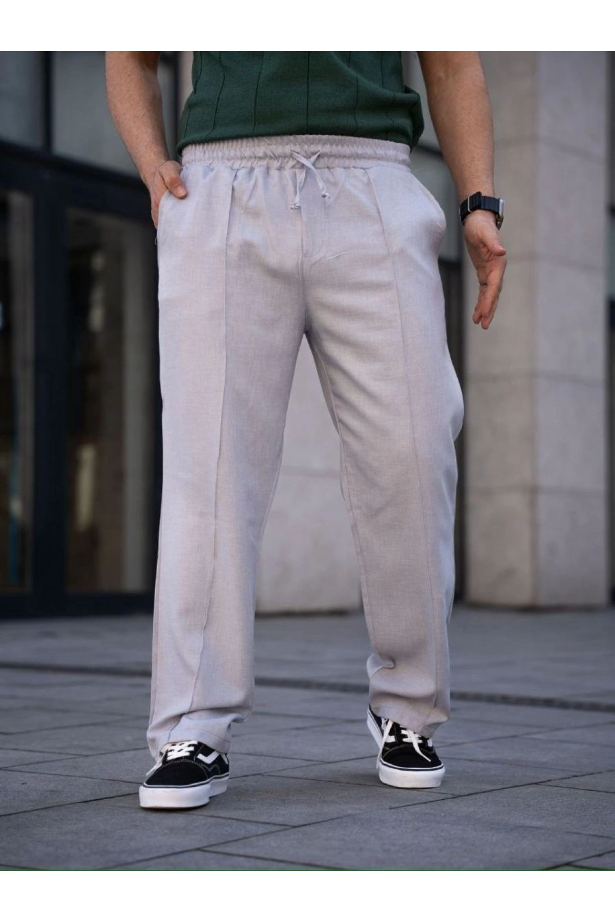 Erkek Keten Cepli Çıma Dikişli jogger Buggy Pantalon Rahat kalıp - Gri