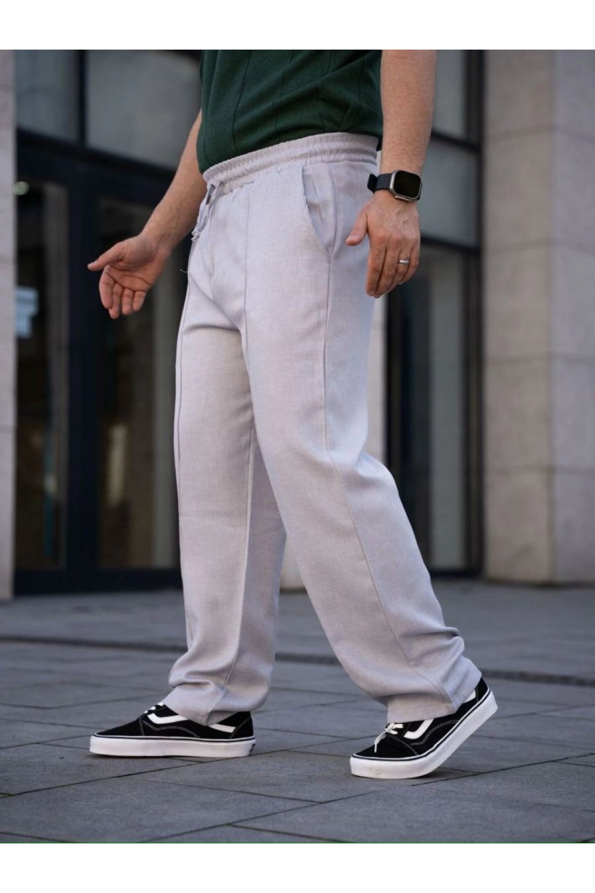 Erkek Keten Cepli Çıma Dikişli jogger Buggy Pantalon Rahat kalıp - Gri