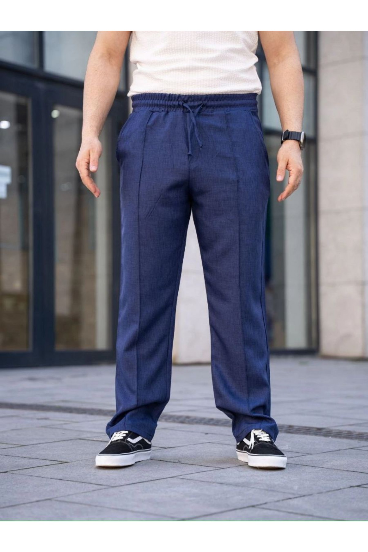 Erkek Keten Cepli Çıma Dikişli jogger Buggy Pantalon Rahat kalıp - Lacivert