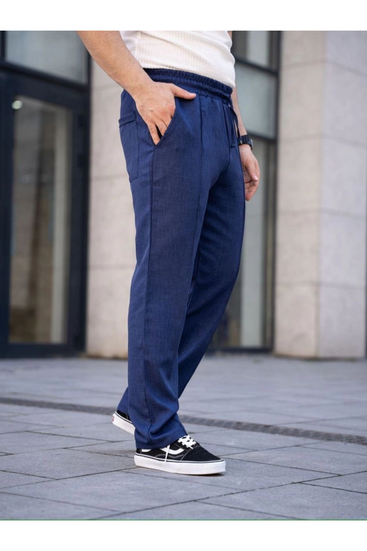 Erkek Keten Cepli Çıma Dikişli jogger Buggy Pantalon Rahat kalıp - Lacivert