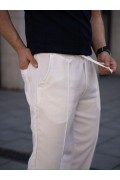 Erkek Keten Cepli Çıma Dikişli jogger Buggy Pantalon Rahat kalıp - Beyaz