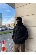Samuray Ninja Çift Kapşonlu ZIP Fermuarlı Kanguru Çepli Tam Fermuarlı Hoodie Swetshirt - Siyah