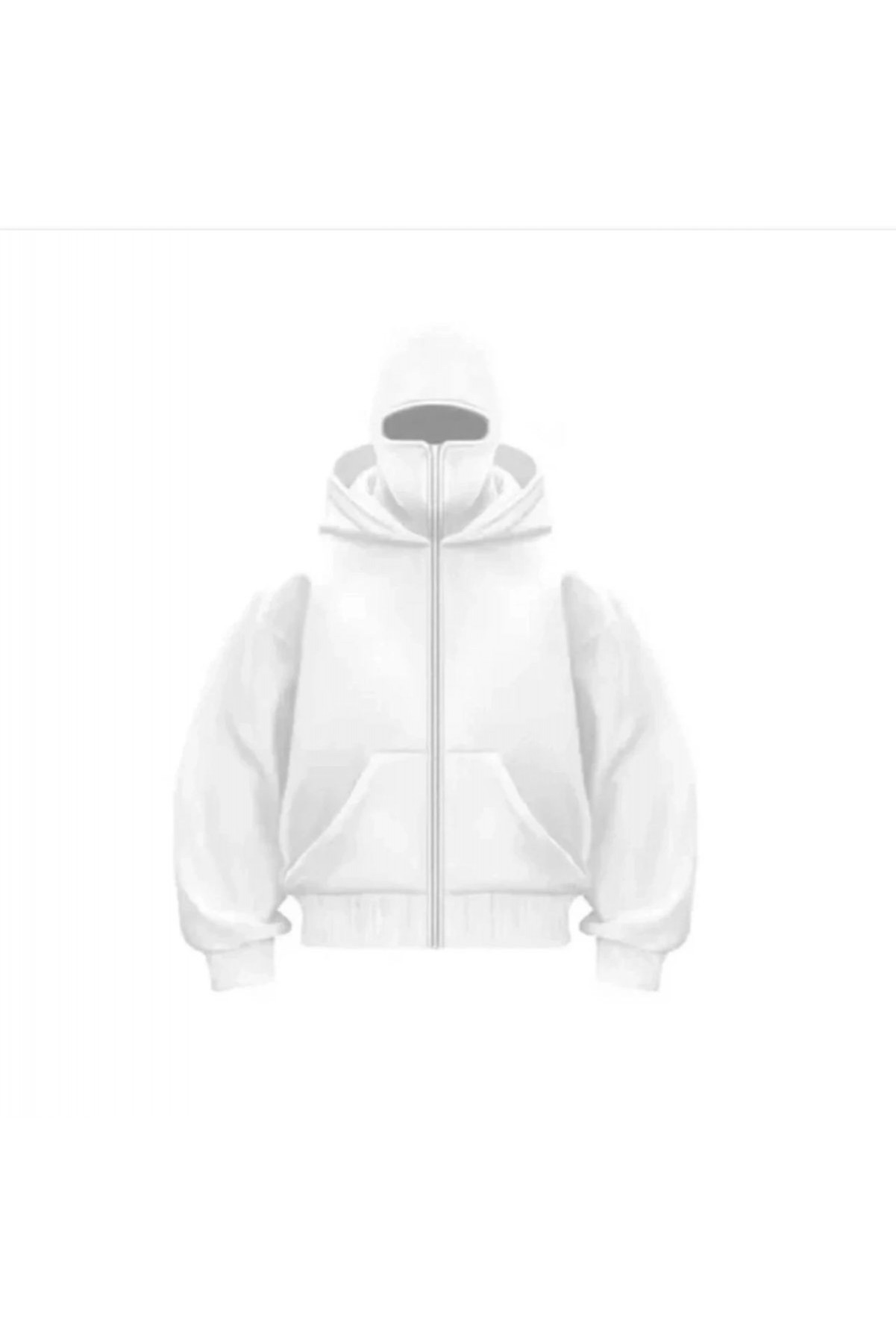 Samuray Ninja Çift Kapşonlu ZIP Fermuarlı Kanguru Cepli Tam Fermuarlı Hoodie Swetshirt - Beyaz