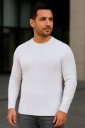 Erkek Fitilli Triko Kazak 2’li Set Siyah Beyaz Kalın Dokuma Pamuklu Regular Fit Bisiklet