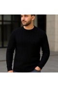 Erkek Fitilli Triko Kazak 2’li Set Siyah Saks Mavisi Kalın Dokuma Pamuklu Regular Fit