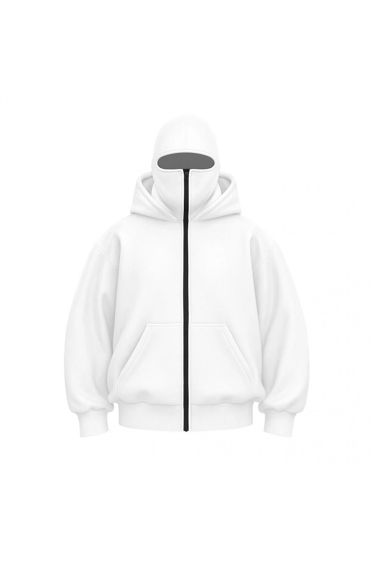 Kadın Samuray Ninja Çift Kapüşonlu Maske Detaylı 3 İplik Hoodie - Beyaz