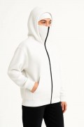 Kadın Samuray Ninja Çift Kapüşonlu Maske Detaylı 3 İplik Hoodie - Beyaz