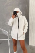Kadın Samuray Ninja Çift Kapüşonlu Maske Detaylı 3 İplik Hoodie - Beyaz