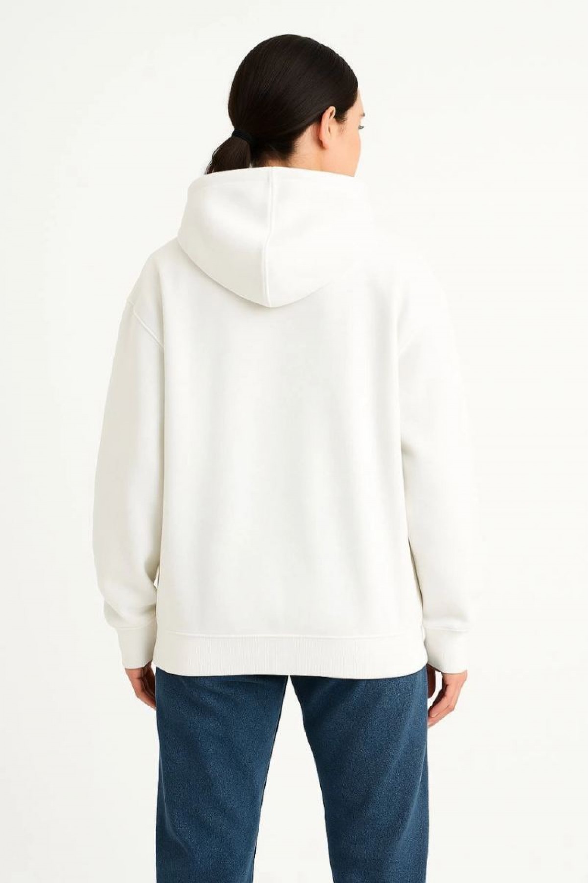 Kadın Samuray Ninja Çift Kapüşonlu Maske Detaylı 3 İplik Hoodie - Beyaz