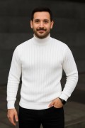 Erkek Fitilli Kazak Tam Boğazlı Balıkçı Yaka Triko 2'li Set Beyaz-Siyah