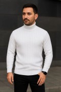 Erkek Fitilli Kazak Tam Boğazlı Balıkçı Yaka Triko 2'li Set Beyaz-Siyah