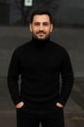 Erkek Fitilli Kazak Tam Boğazlı Balıkçı Yaka Triko 3'lü Set  Bej-Haki-Siyah