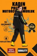 Kadın Premium Motorcu Kurye Yağmurluk Takım Su Geçirmez PVC Reflektörlü Siyah