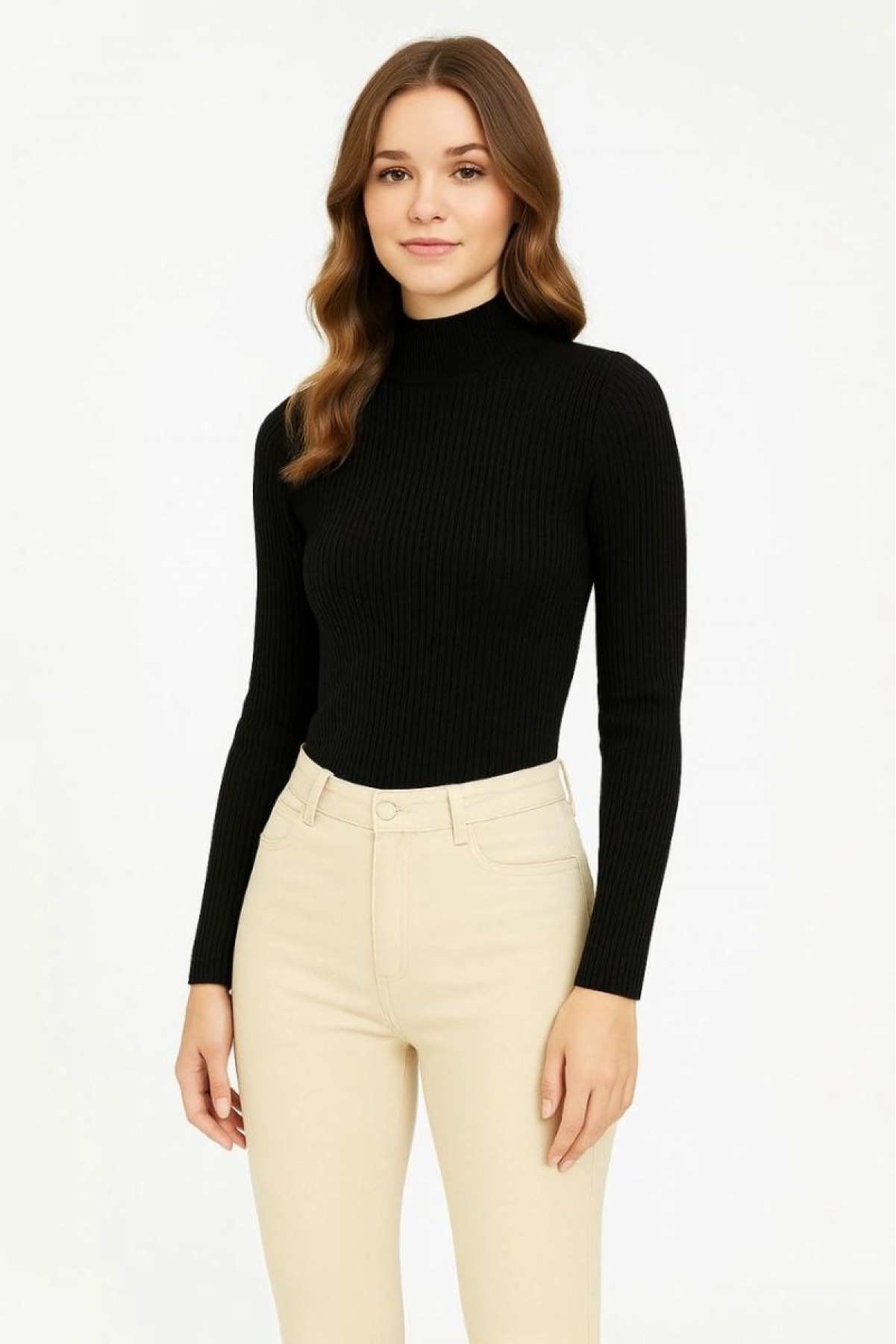 Kadın Tam Boğazlı Fitilli Likrali Koşkorse Badi - Siyah