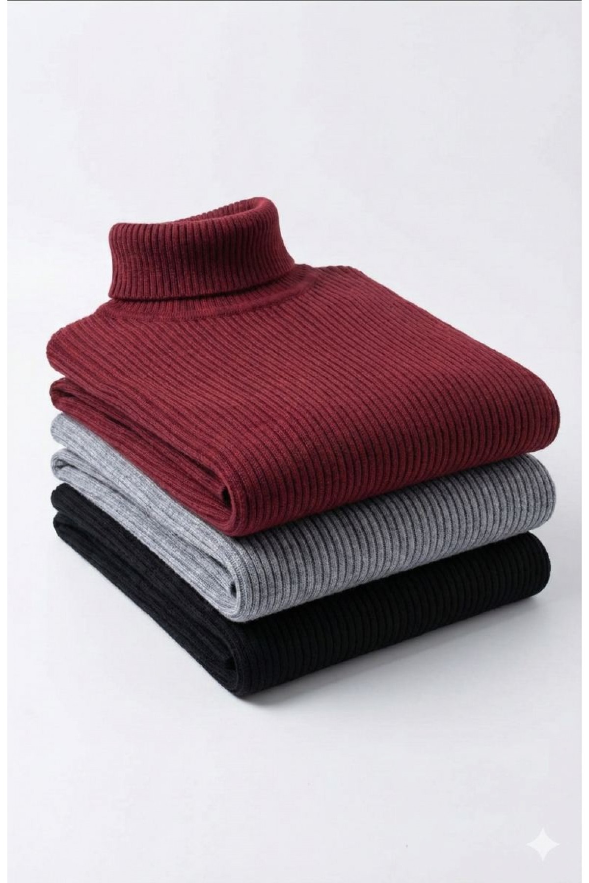 Erkek Kaşkorse Boğazlı Likralı Fitilli Slim Fit Body 3'lü Set Siyah-Bordo-Gri