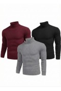 Erkek Kaşkorse Boğazlı Likralı Fitilli Slim Fit Body 3'lü Set Siyah-Bordo-Gri