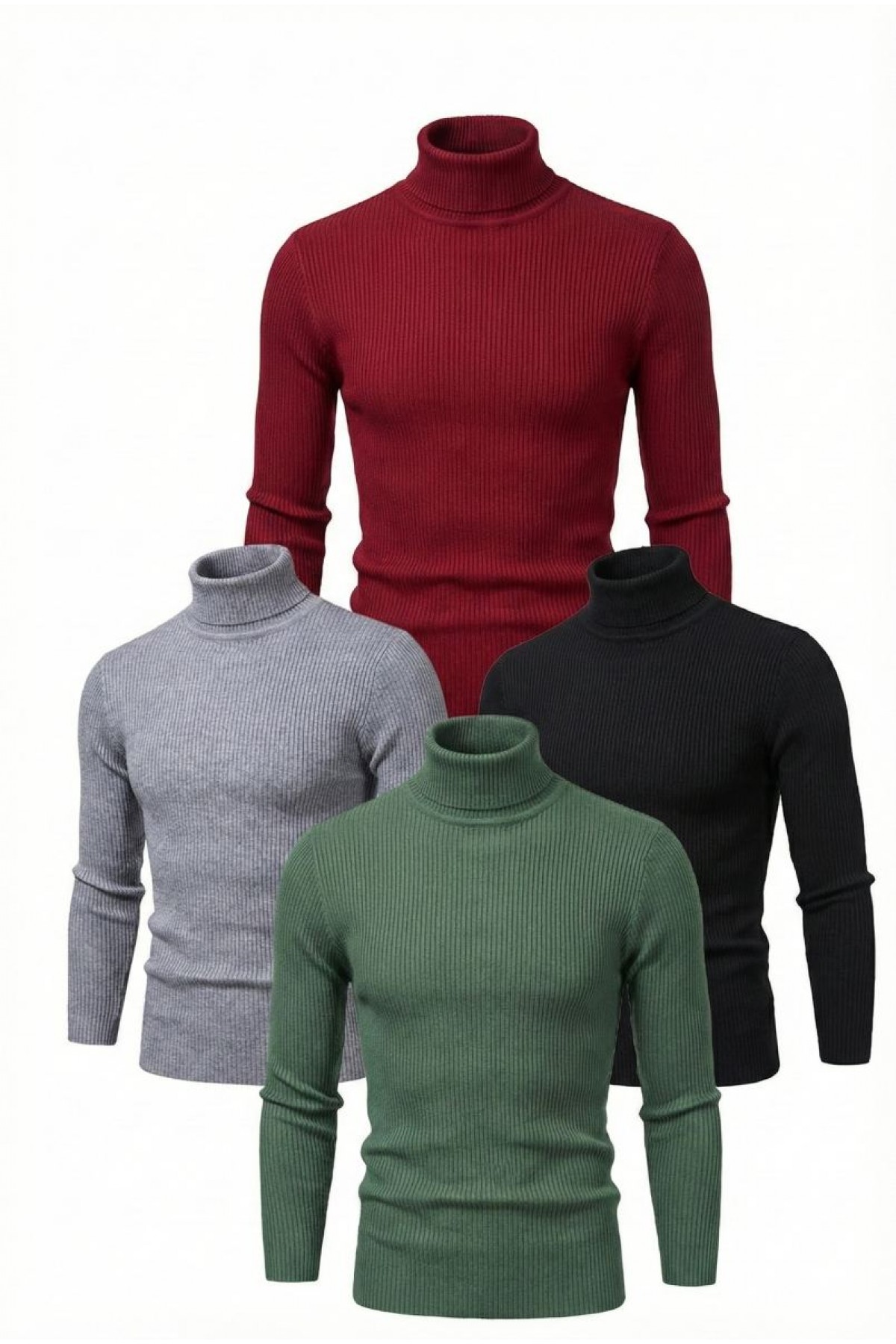 Erkek Kaşkorse Boğazlı Likralı Fitilli Slim Fit Body 4'lü Set Siyah-Bordo-Gri-Haki