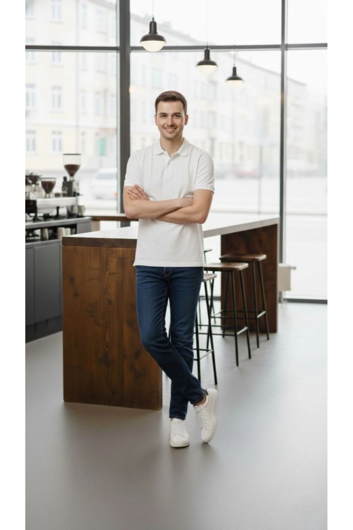 Erkek Polo Yaka Düğmeli Pike Kumaş Tişört Regular Fit Kısa Kol T-Shirt - Beyaz