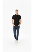 Erkek Polo Yaka Düğmeli Pike Kumaş Tişört Regular Fit Kısa Kol T-Shirt - Siyah