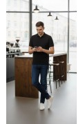 Erkek Polo Yaka Düğmeli Pike Kumaş Tişört Regular Fit Kısa Kol T-Shirt - Siyah