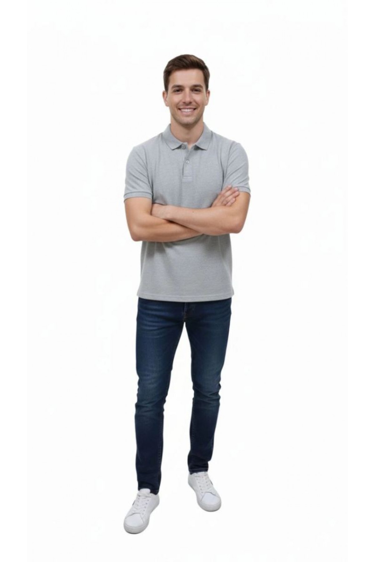 Erkek Polo Yaka Düğmeli Pike Kumaş Tişört Regular Fit Kısa Kol T-Shirt - Gri