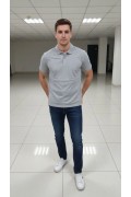 Erkek Polo Yaka Düğmeli Pike Kumaş Tişört Regular Fit Kısa Kol T-Shirt - Gri