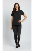 Kadın Polo Yaka Tişört Pike Kumaş Kısa Kol Regular Fit Yazlık T-Shirt - Siyah