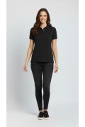 Kadın Polo Yaka Tişört Pike Kumaş Kısa Kol Regular Fit Yazlık T-Shirt - Siyah