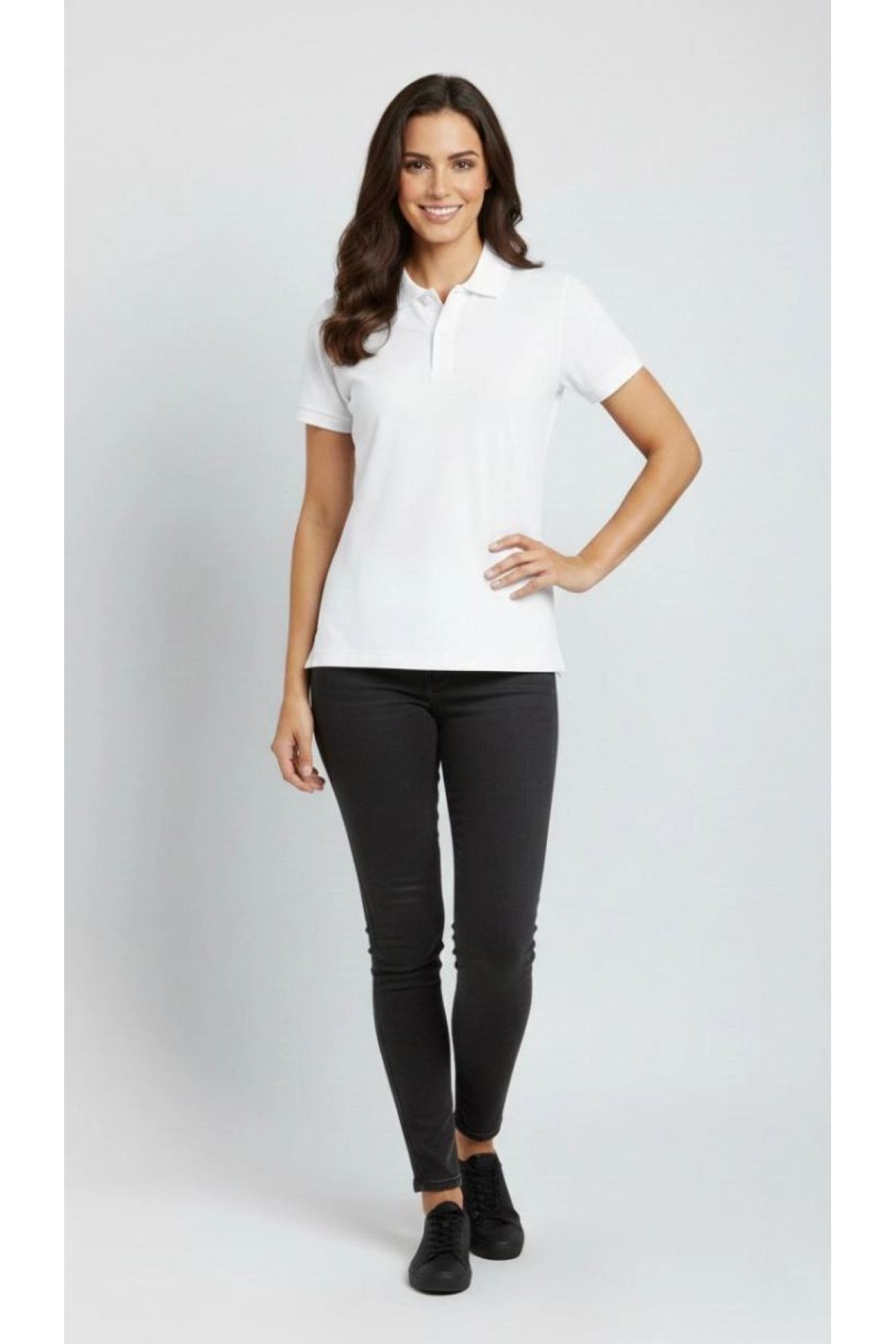 Kadın Polo Yaka Tişört Pike Kumaş Kısa Kol Regular Fit Yazlık T-Shirt - Beyaz
