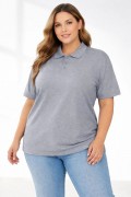 Kadın Battal Beden Tişört Polo Yaka Pike Kumaş Kısa Kol T-Shirt - Gri