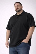 Erkek Polo Yaka Düğmeli Tişört Pike Kumaş Battal Beden Kısa Kol T-Shirt - Siyah