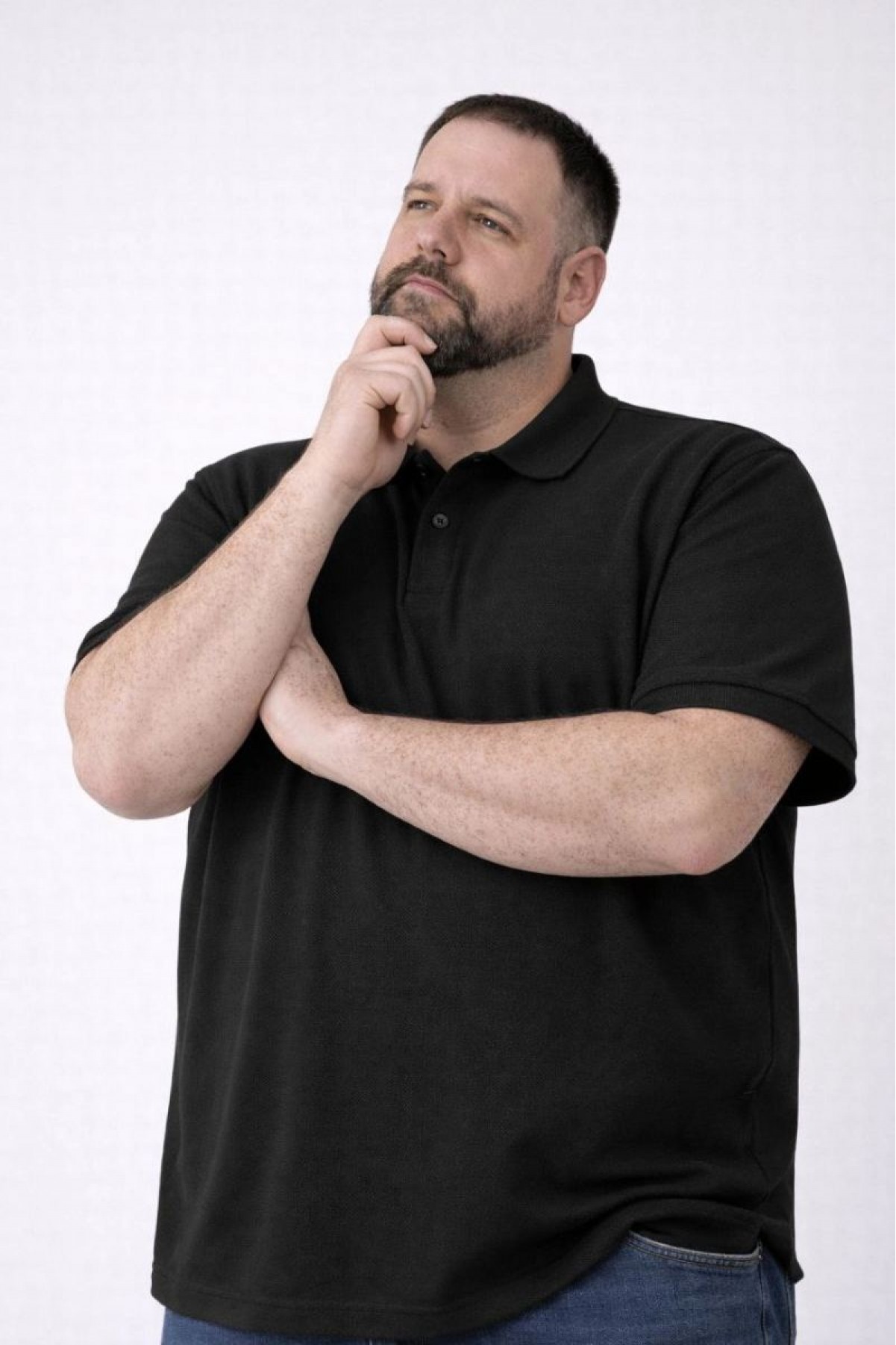 Erkek Polo Yaka Düğmeli Tişört Pike Kumaş Battal Beden Kısa Kol T-Shirt - Siyah