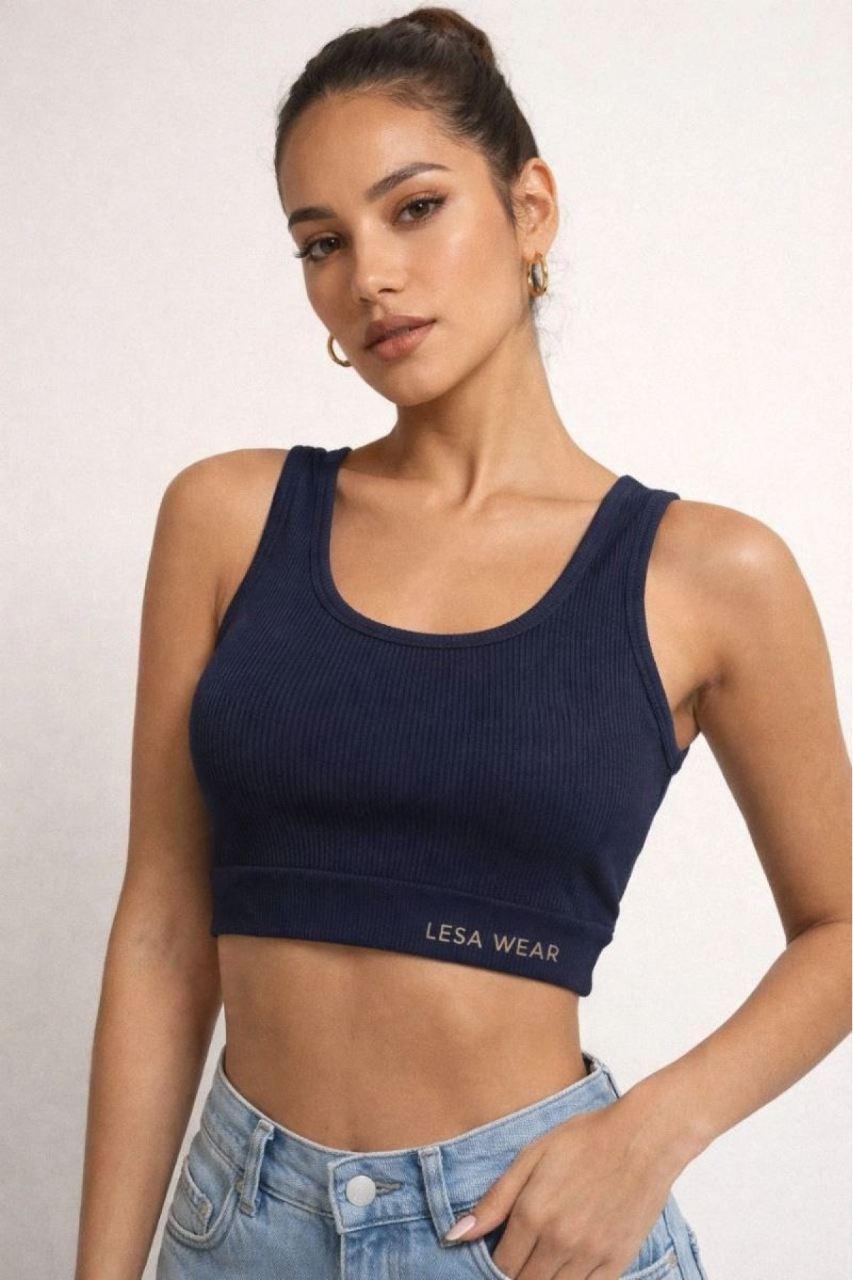 Kadın Fitilli Baskılı Crop - Lacivert