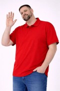 Erkek Polo Yaka Düğmeli Pike Kumaş Battal Beden Kısa Kol Tişört T-Shirt - Kırmızı