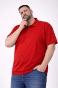 Erkek Polo Yaka Düğmeli Pike Kumaş Battal Beden Kısa Kol Tişört T-Shirt - Kırmızı
