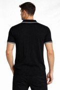 Erkek Yazlık Dokuma Triko Tişört Fermuarlı Polo Yaka Kısa Kol T-Shirt - Siyah