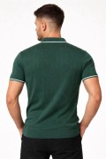 Erkek Yazlık Dokuma Triko Tişört Fermuarlı Polo Yaka Kısa Kol T-Shirt - Yeşil