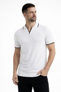 Erkek Yazlık Dokuma Triko Tişört Düğmesiz  Polo Yaka Kısa Kol T-Shirt - Beyaz