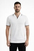 Erkek Yazlık Dokuma Triko Tişört Düğmesiz  Polo Yaka Kısa Kol T-Shirt - Beyaz