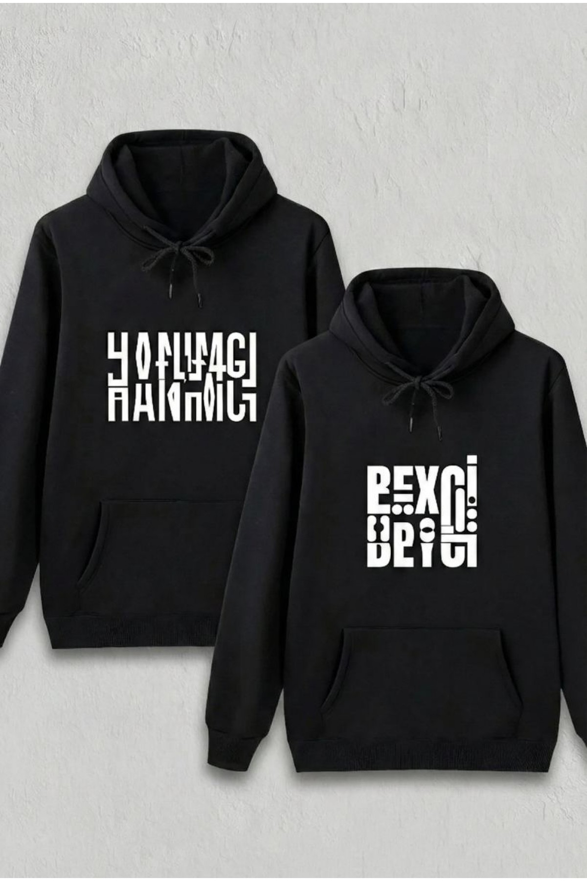 Sevgililer Günü Özel Kapüşonlu Hanımcı Baskılı Oversize Sweatshirt - Siyah