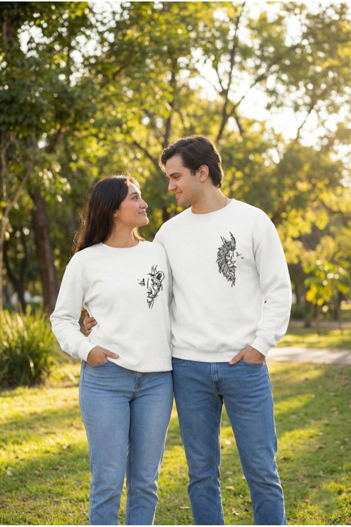 Sevgililer Günü Özel Bisiklet Yaka Baskılı Oversize Sweatshirt - Beyaz