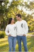 Sevgililer Günü Özel Bisiklet Yaka Baskılı Oversize Sweatshirt - Beyaz