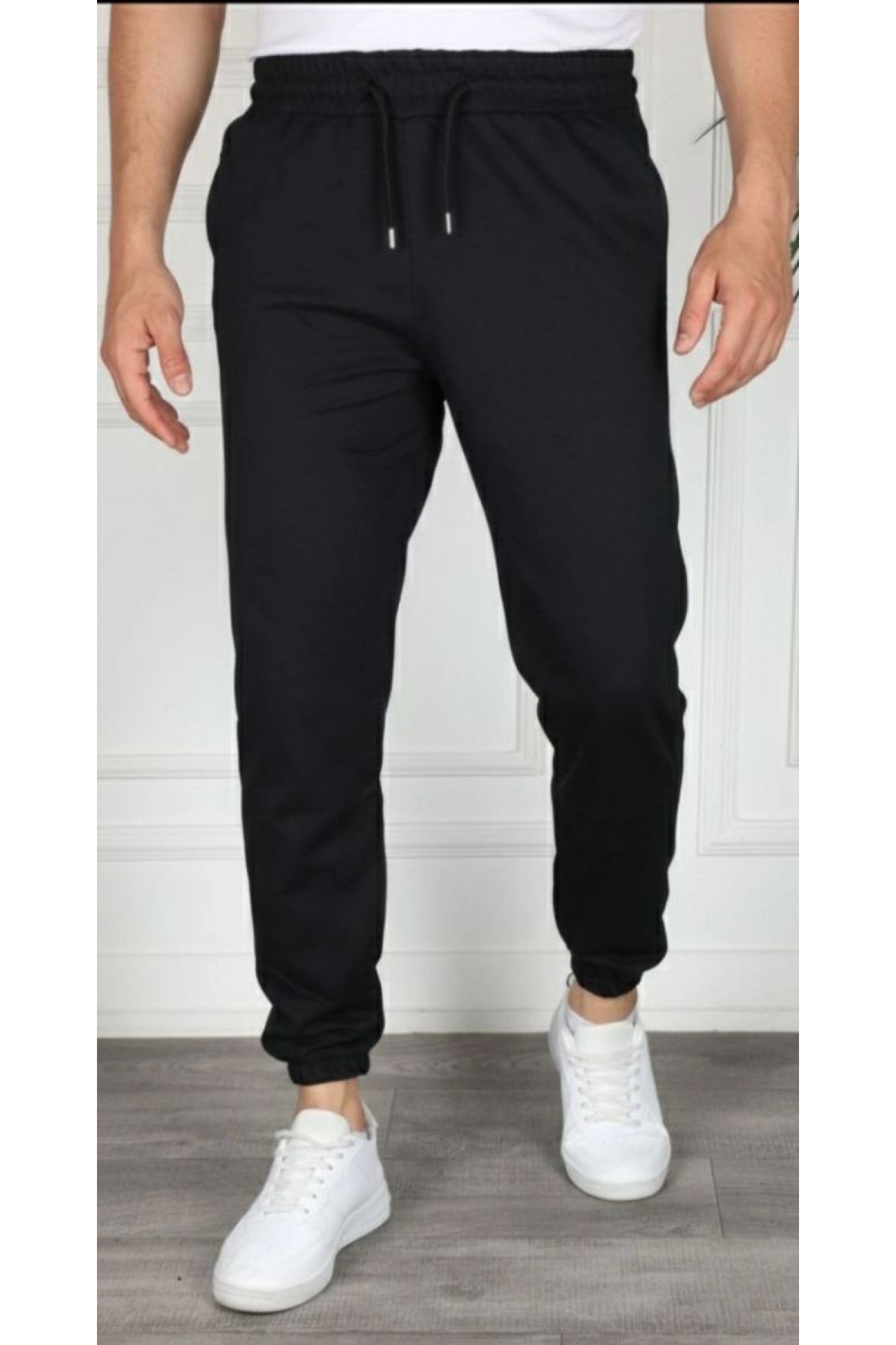 Erkek Jogger Eşofman Altı Cepli, Paça Lastikli , Spor Pantolon - Siyah