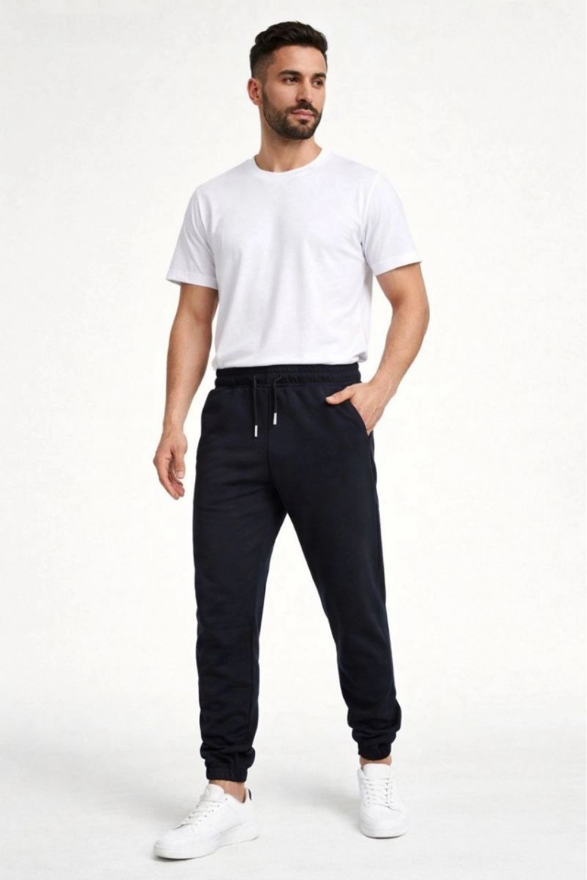 Erkek Jogger Eşofman Altı Cepli, Paça Lastikli , Spor Pantolon - Siyah