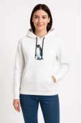 Kadın 3 İplik Pamuklu Kapüşonlu Hoodie Sweatshirt Survivor Penguen Baskılı - Beyaz