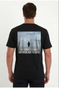 Erkek T-Shirt Penguen Baskılı Bisiklet Yaka Kısa kol yazlık Tişört - Siyah